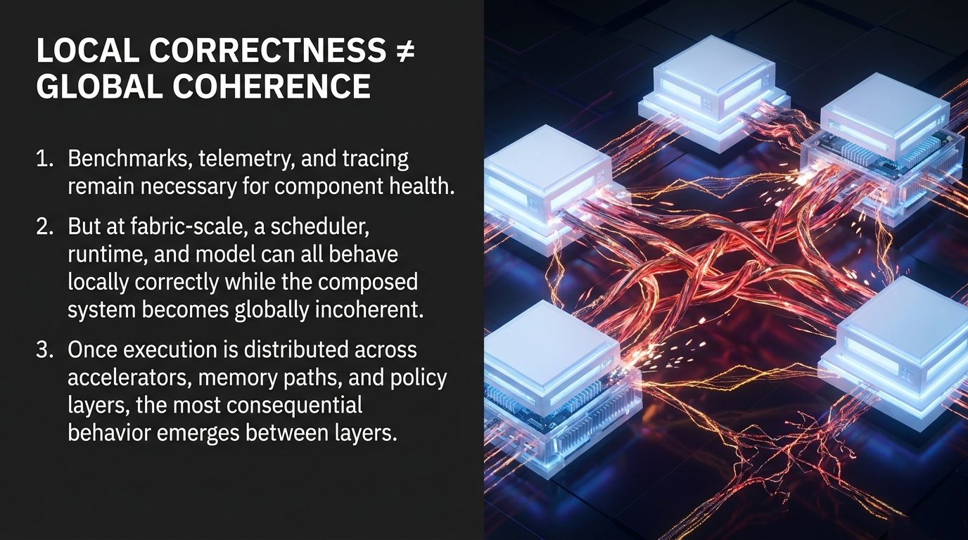 Local correctness does not imply global coherence in distributed AI fabrics