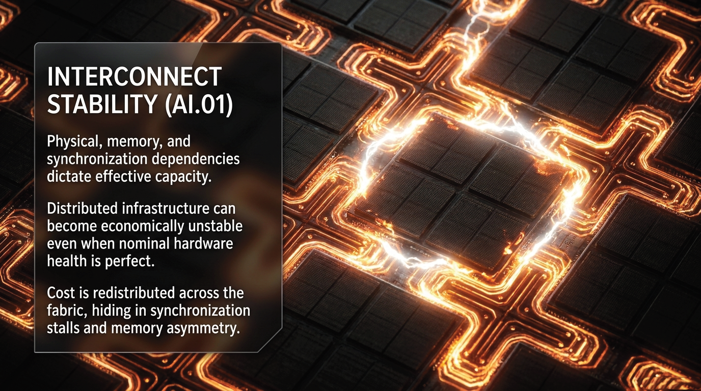AI.01 Interconnect Stability: physical, memory, and synchronization dependencies shape effective capacity