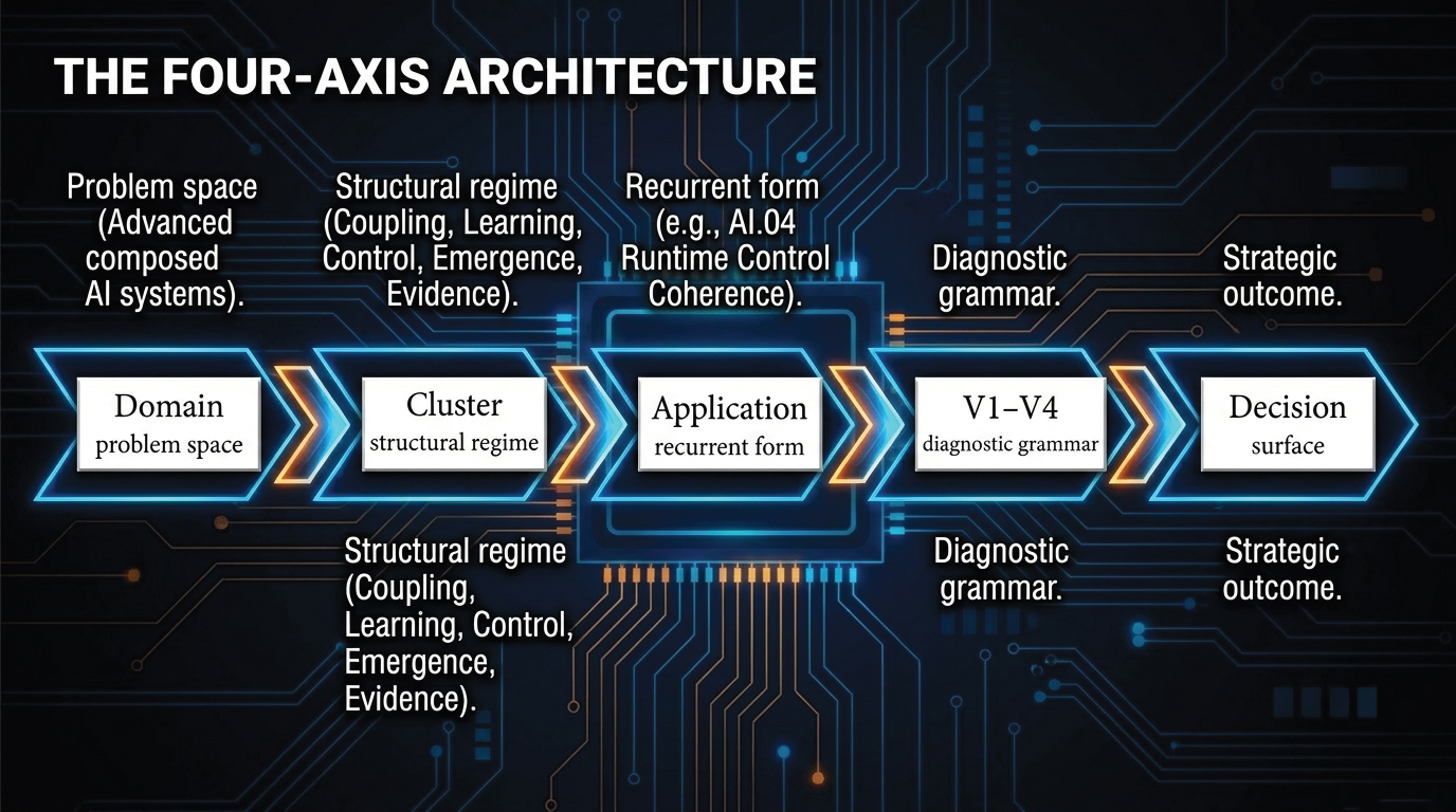 The four-axis SORT-AI architecture from Domain to Decision Surface