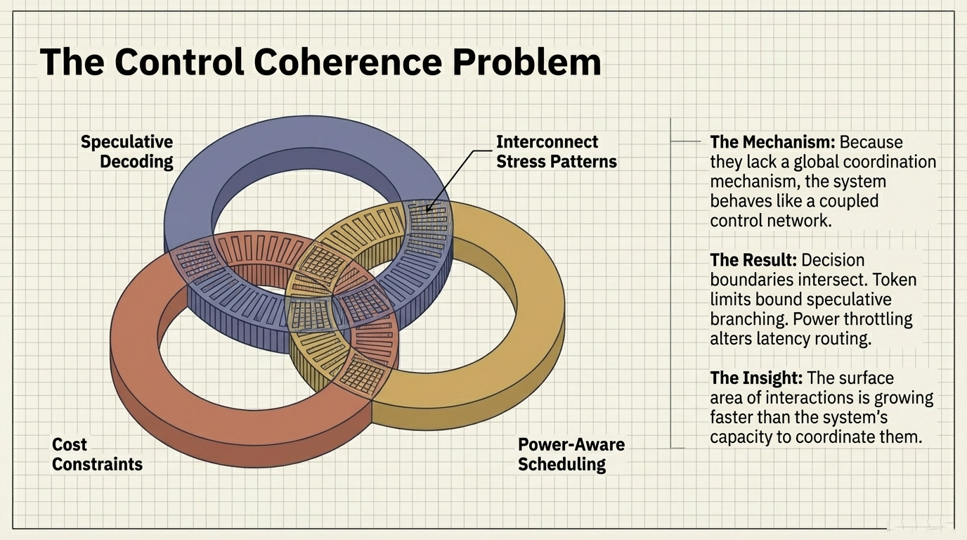 The Control Coherence Problem &ndash; Overlapping decision boundaries between speculative decoding, interconnect stress, cost constraints, and power-aware scheduling