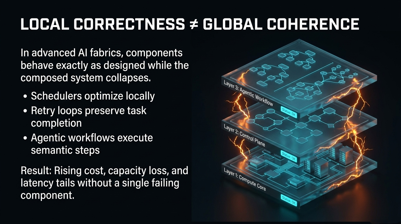 Local correctness does not guarantee global coherence in composed AI systems
