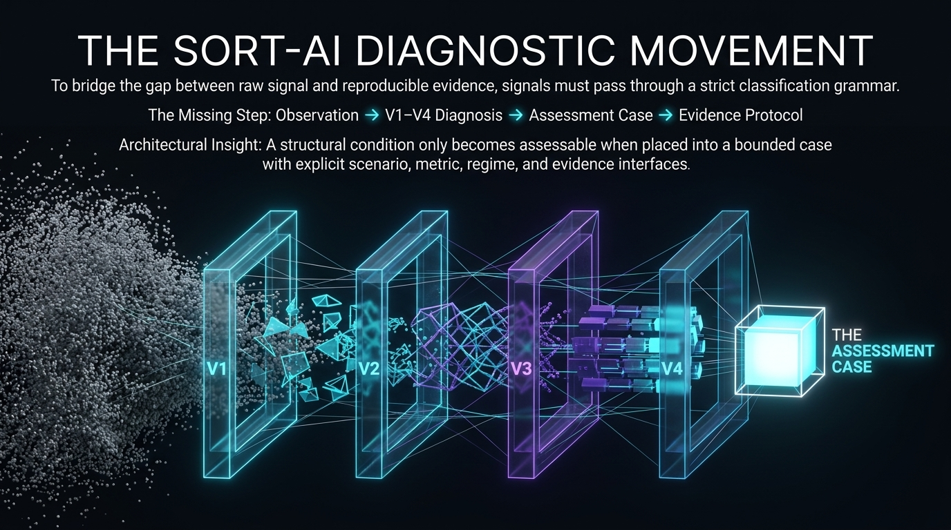 The V1 to V4 diagnostic movement from phenomenon to decision surface