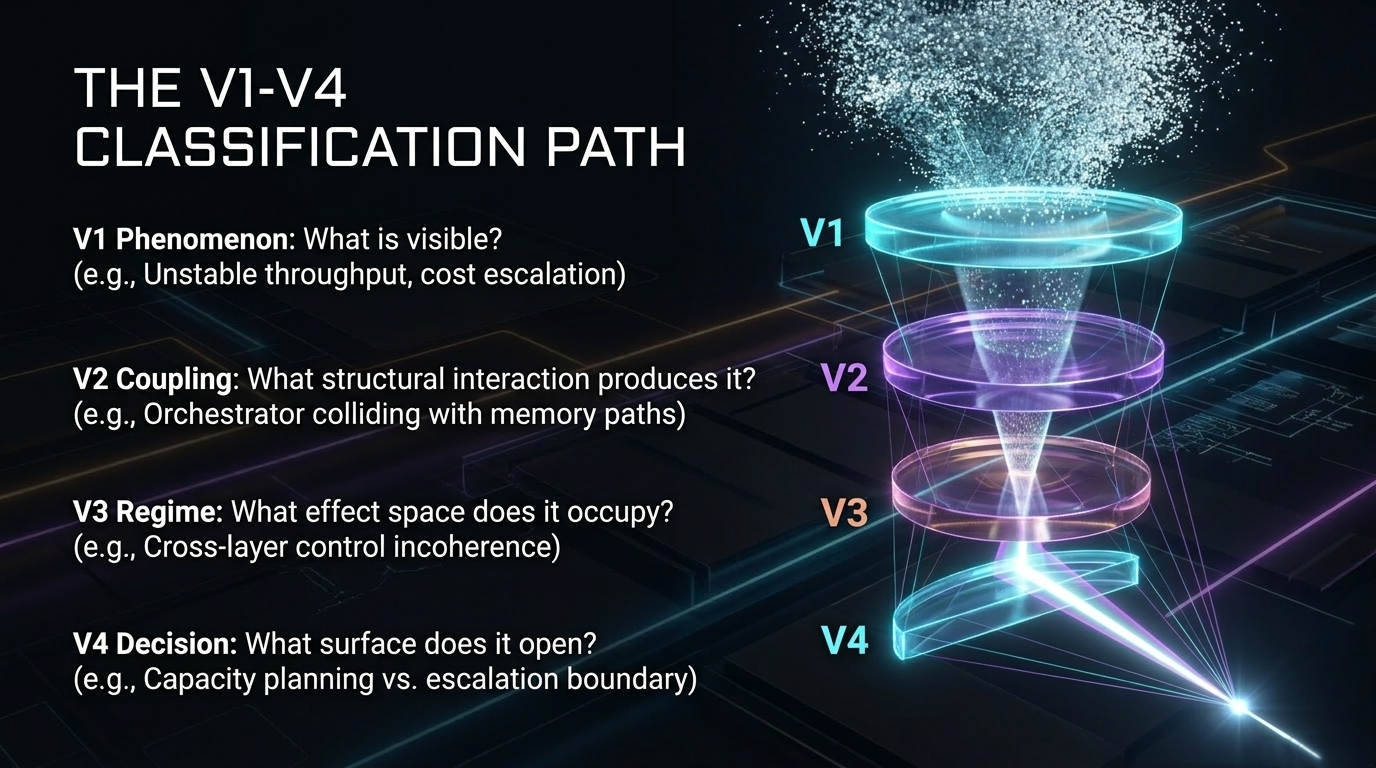 A compact V1 to V4 example applied to AI.04 Runtime Control Coherence