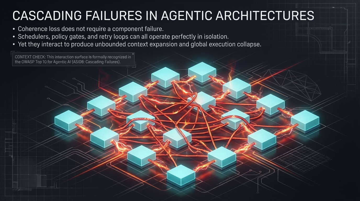 Cascading Failures in Agentic Architectures &ndash; Schedulers, policy gates, and retry loops interact to produce unbounded context expansion