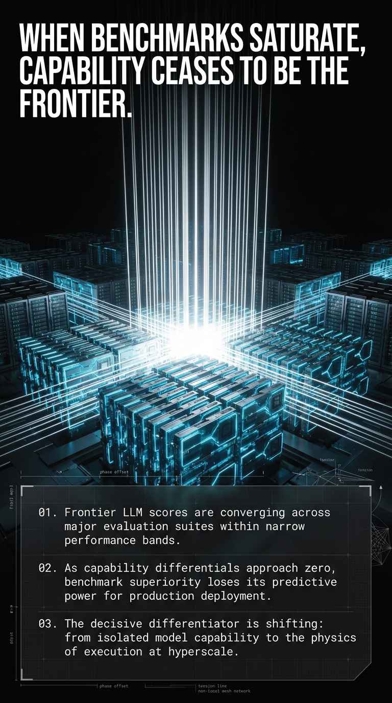 When Benchmarks Saturate, Capability Ceases to Be the Frontier &ndash; Frontier LLM scores converging across major evaluation suites