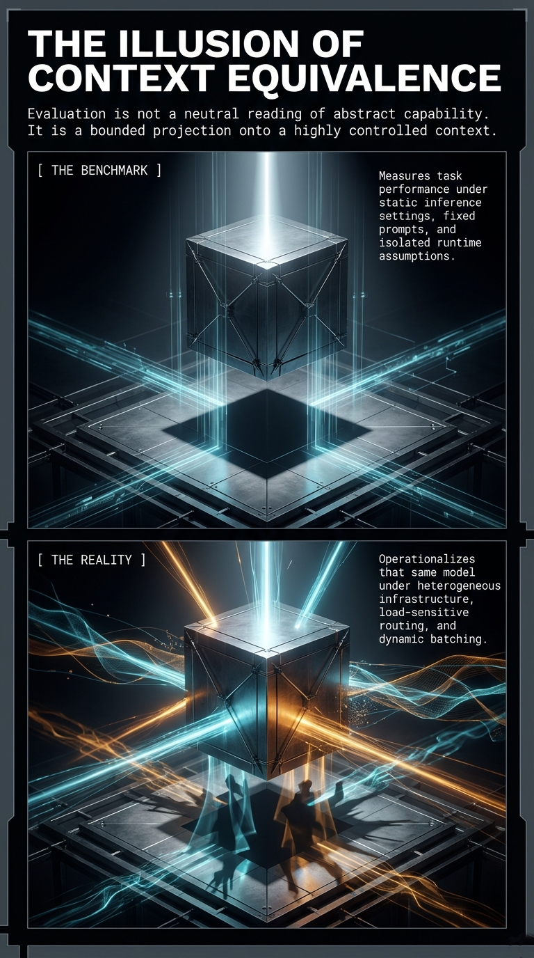 The Illusion of Context Equivalence &ndash; The benchmark measures task performance under static conditions; the reality operationalizes under heterogeneous infrastructure
