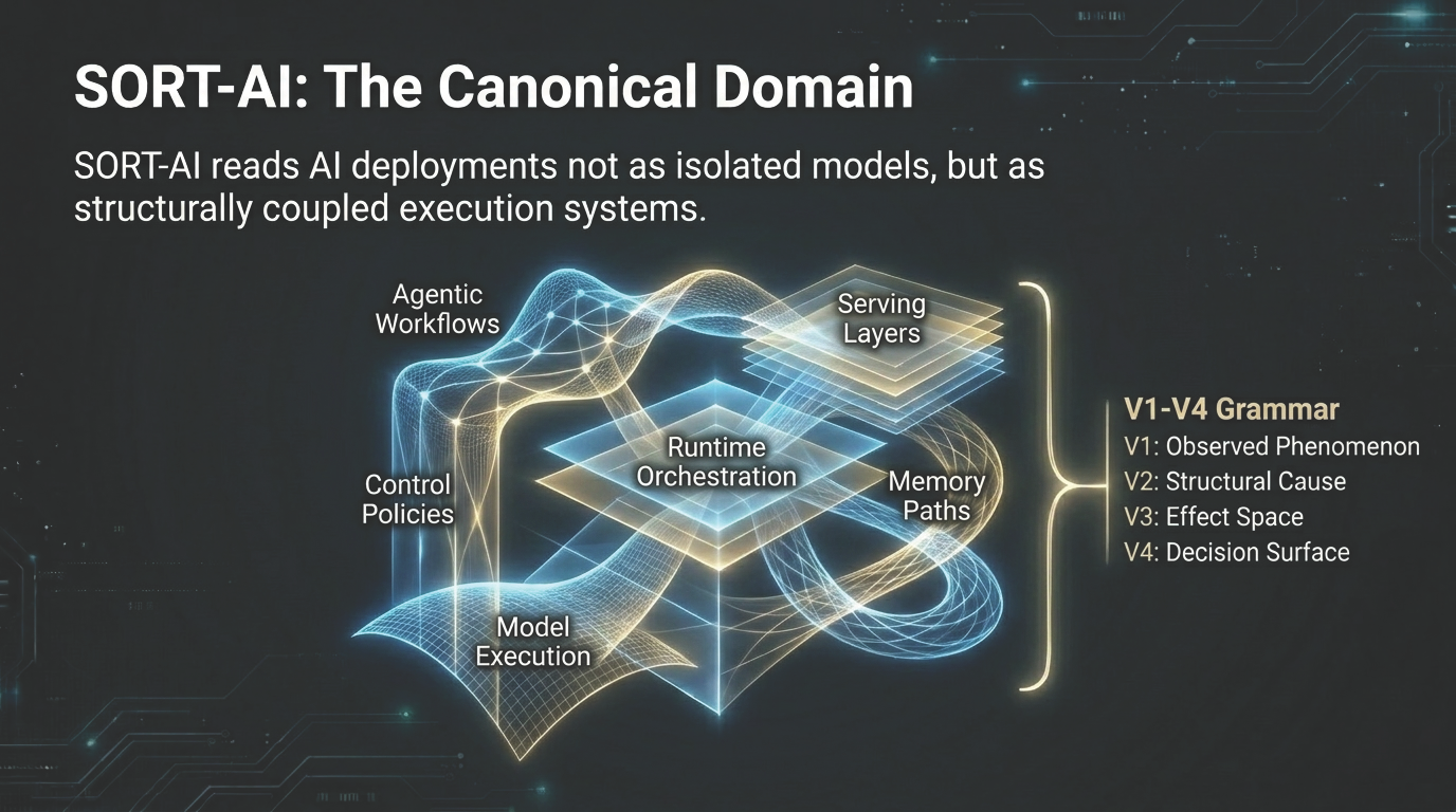 SORT-AI: the canonical domain reading AI deployments as structurally coupled execution systems