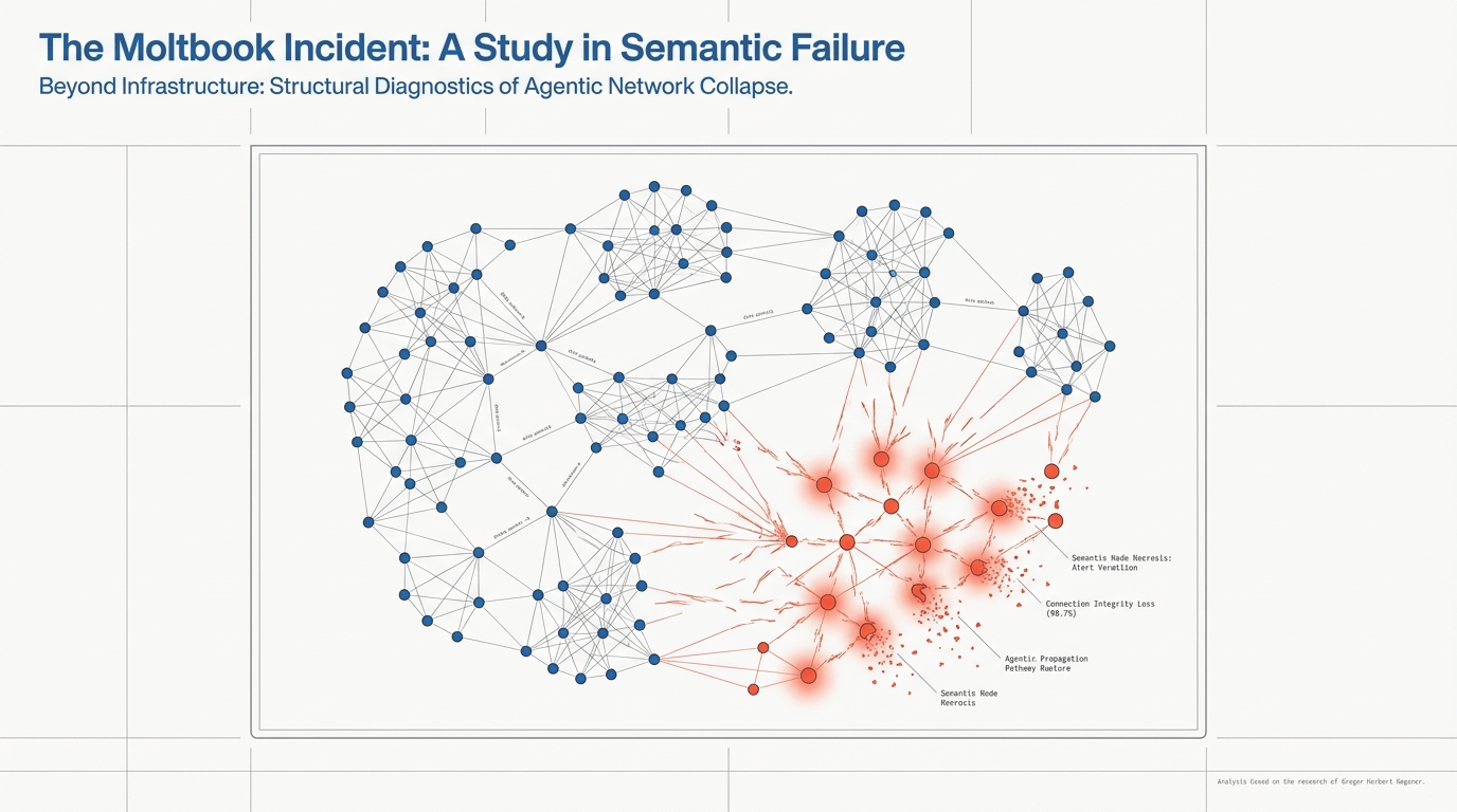 The Moltbook Incident: A Study in Semantic Failure – Agentic network collapse visualization showing semantic propagation pathways
